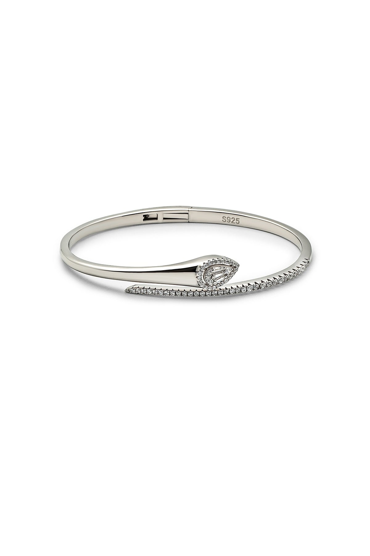 White Finish Crystal Kada In Sterling Silver
