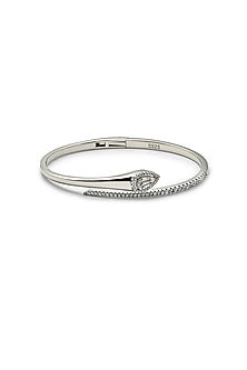 White Finish Crystal Kada In Sterling Silver