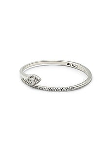 White Finish Crystal Kada In Sterling Silver