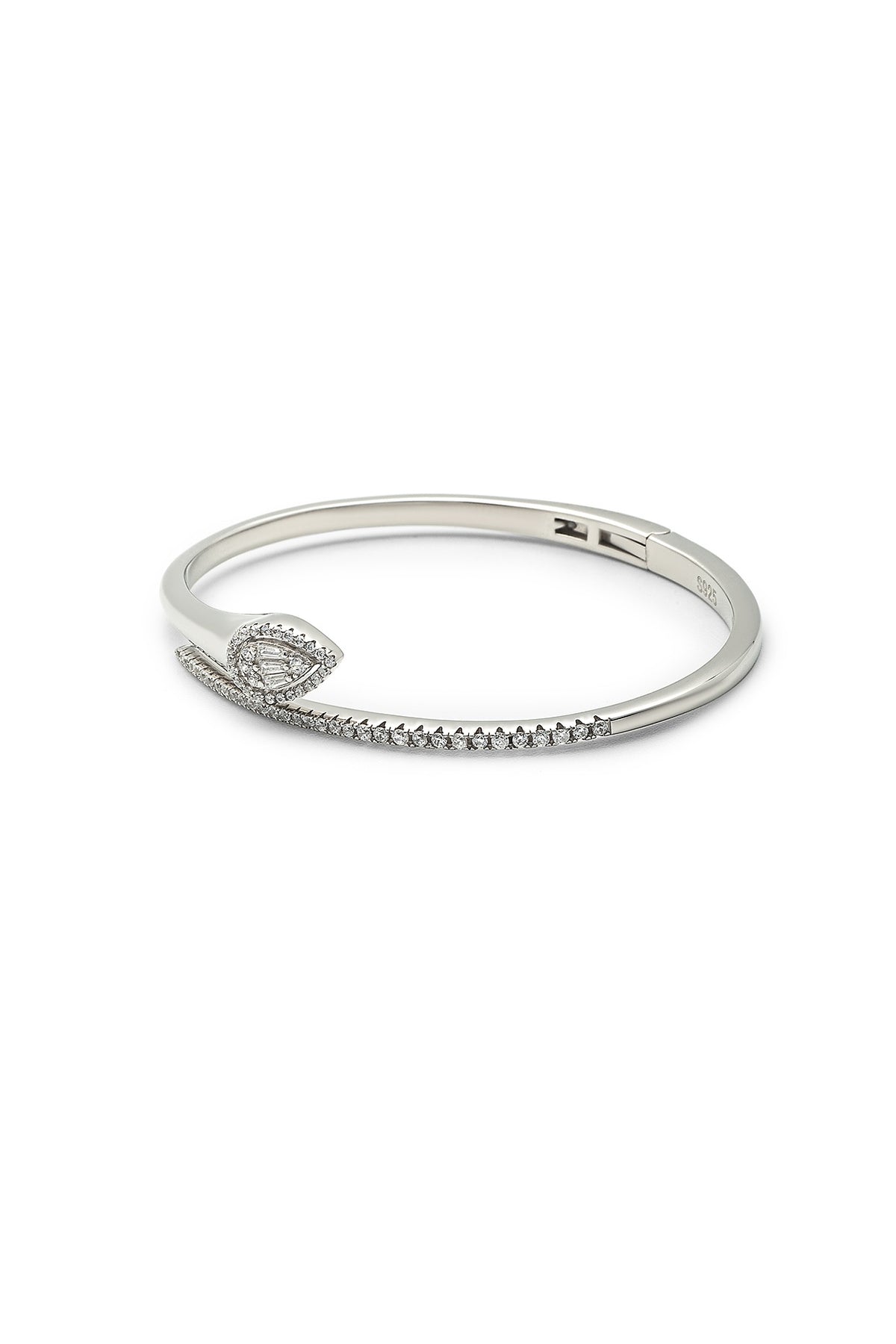White Finish Crystal Kada In Sterling Silver