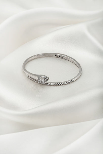 White Finish Crystal Kada In Sterling Silver