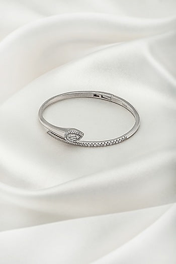 White Finish Crystal Kada In Sterling Silver
