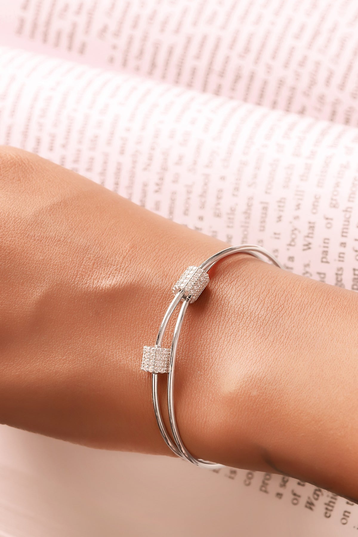 White Finish Crystal Bracelet In Sterling Silver