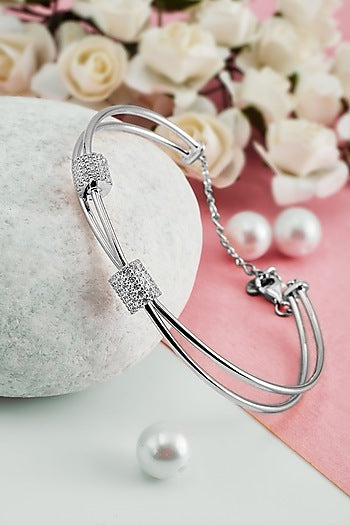 White Finish Crystal Bracelet In Sterling Silver