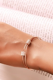 Rose Gold Finish Crystal Bracelet In Sterling Silver