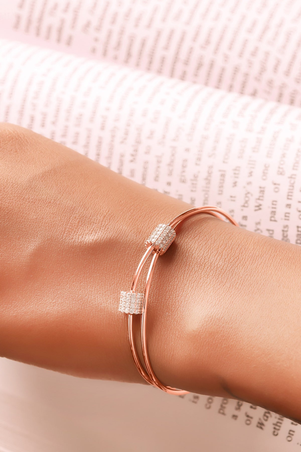 Rose Gold Finish Crystal Bracelet In Sterling Silver