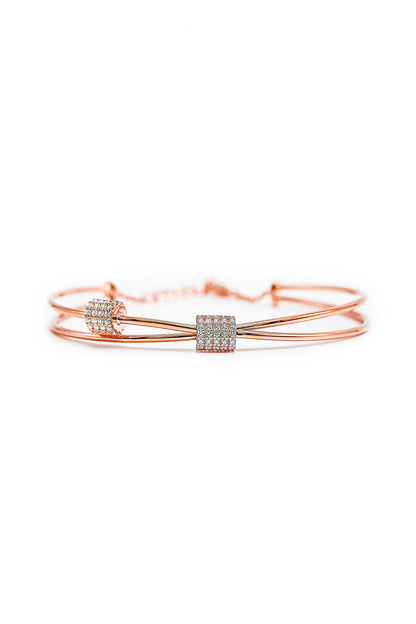 Rose Gold Finish Crystal Bracelet In Sterling Silver