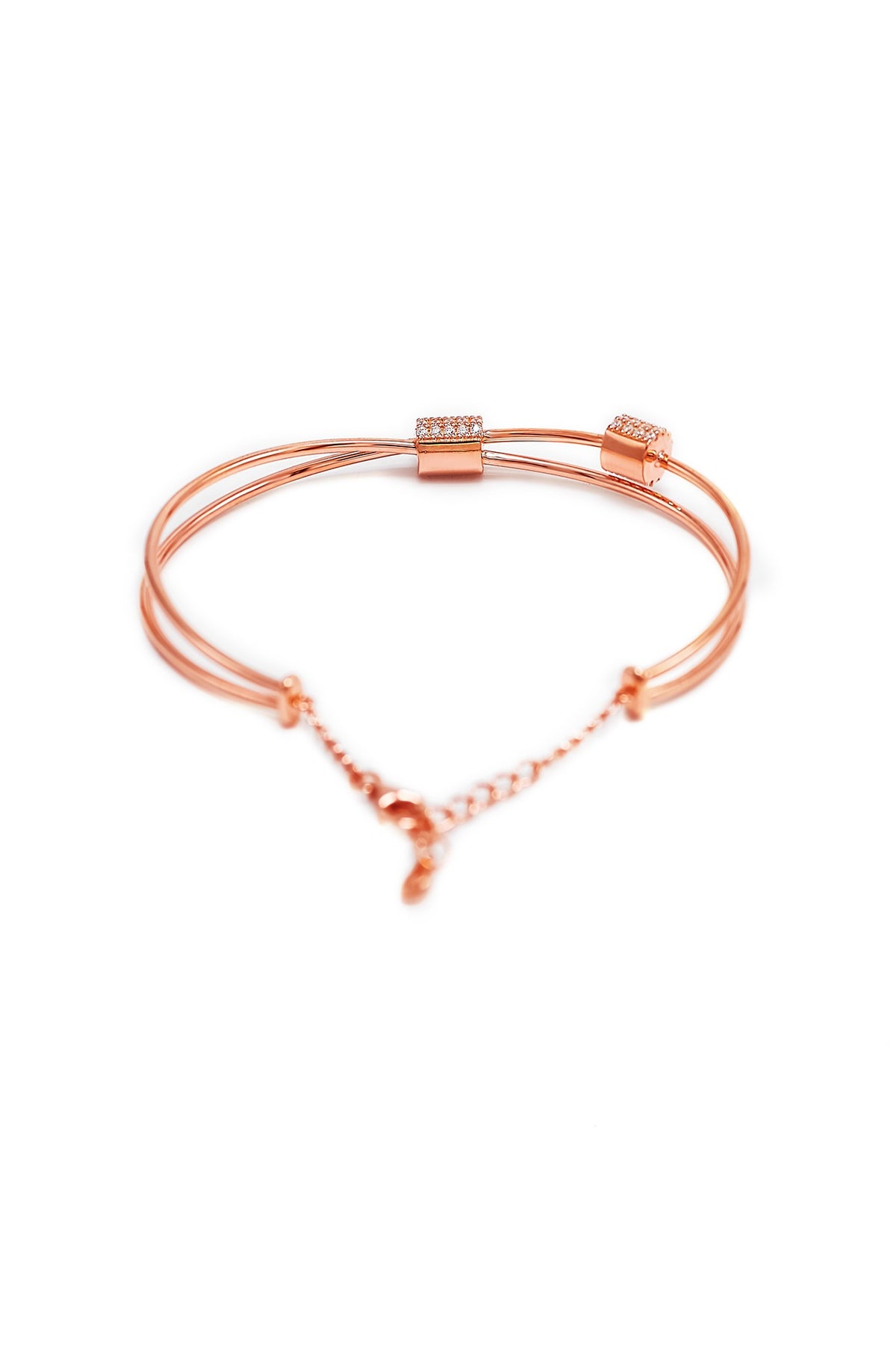 Rose Gold Finish Crystal Bracelet In Sterling Silver