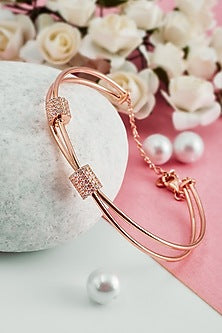 Rose Gold Finish Crystal Bracelet In Sterling Silver
