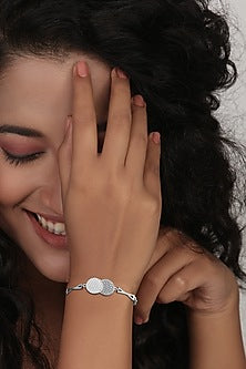 White Finish Cubic Zirconia Circular Bracelet In Sterling Silver