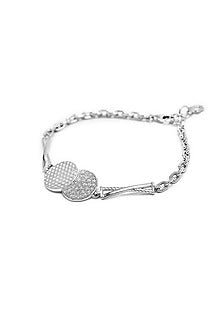 White Finish Cubic Zirconia Circular Bracelet In Sterling Silver