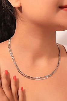 White Rhodium Finish Chain In Sterling Silver