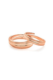 Rose Gold Finish Adjustable Couple Rings (Set of 2) In Sterling Silver