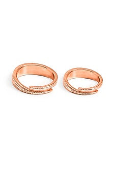Rose Gold Finish Adjustable Couple Rings (Set of 2) In Sterling Silver