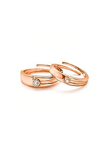 Rose Gold Finish Cubic Zirconia Adjustable Couple Rings (Set of 2) In Sterling Silver