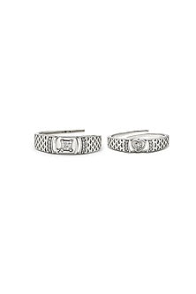 White Rhodium Finish Cubic Zirconia Adjustable Couple Rings (Set of 2) In Sterling Silver