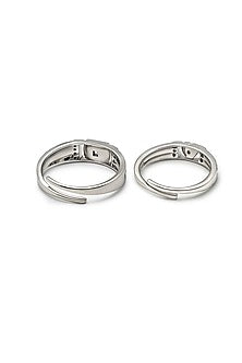White Rhodium Finish Cubic Zirconia Adjustable Couple Rings (Set of 2) In Sterling Silver