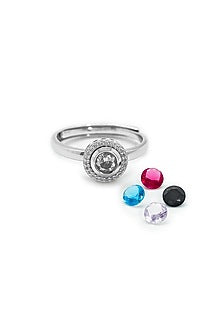 White Rhodium Finish Cubic Zirconia Ring In Sterling Silver