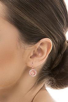 Rose Gold Finish Cubic Zirconia Dangler Earrings In Sterling Silver