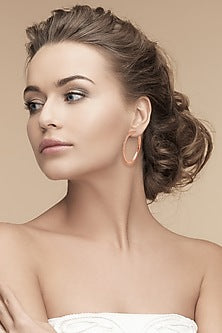 Rose Gold Finish Cubic Zirconia Hoop Earrings In Sterling Silver