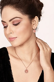Rose Gold Finish Cubic Zirconia Coin Pendant Necklace Set In Sterling Silver