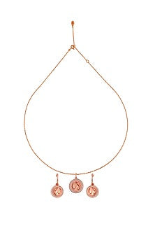 Rose Gold Finish Cubic Zirconia Coin Pendant Necklace Set In Sterling Silver