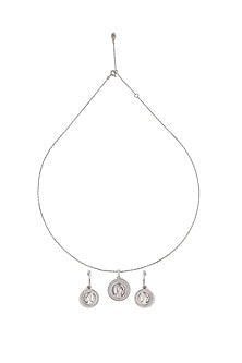 White Finish Cubic Zirconia Coin Pendant Necklace Set In Sterling Silver