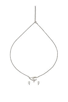 White Finish Cubic Zirconia Abstract Pendant Necklace Set In Sterling Silver