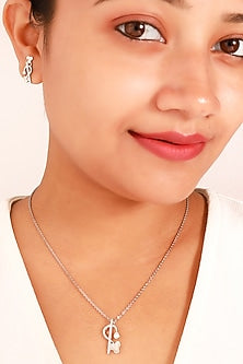 White Finish Cubic Zirconia Pendant Necklace Set In Sterling Silver