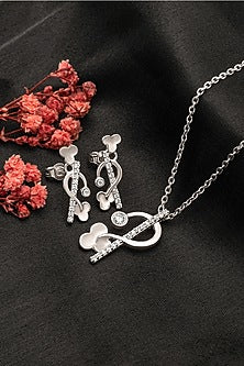 White Finish Cubic Zirconia Pendant Necklace Set In Sterling Silver