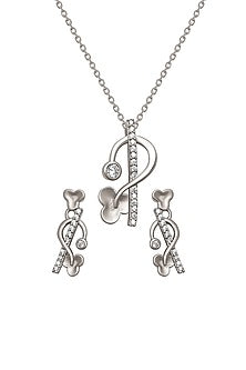 White Finish Cubic Zirconia Pendant Necklace Set In Sterling Silver