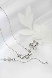White Finish Crystal & Cubic Zirconia Choker Necklace Set In Sterling Silver