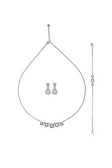 White Finish Crystal & Cubic Zirconia Choker Necklace Set In Sterling Silver