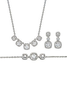 White Finish Crystal & Cubic Zirconia Choker Necklace Set In Sterling Silver