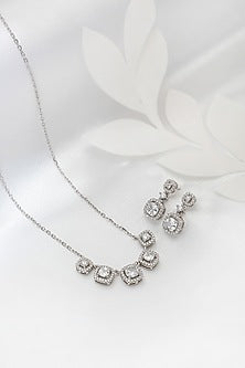 White Finish Crystal & Cubic Zirconia Choker Necklace Set In Sterling Silver