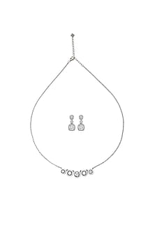 White Finish Crystal & Cubic Zirconia Choker Necklace Set In Sterling Silver