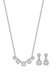 White Finish Crystal & Cubic Zirconia Choker Necklace Set In Sterling Silver