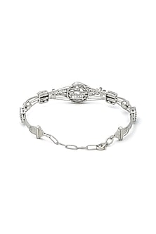 White Rhodium Finish Laser Cut Cubic Zirconia Retro Bracelet In Sterling Silver