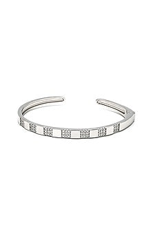 White Rhodium Finish Laser Cut Cubic Zirconia Moonshine Kada In Sterling Silver