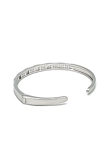 White Rhodium Finish Laser Cut Cubic Zirconia Moonshine Kada In Sterling Silver