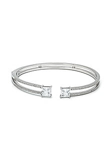 White Rhodium Finish Laser Cut Cubic Zirconia Kada In Sterling Silver