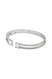 White Rhodium Finish Laser Cut Cubic Zirconia Kada In Sterling Silver