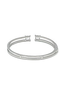White Rhodium Finish Laser Cut Cubic Zirconia Kada In Sterling Silver