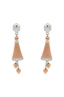 Rose Gold Finish Swirl Dangler Earrings In Sterling Silver