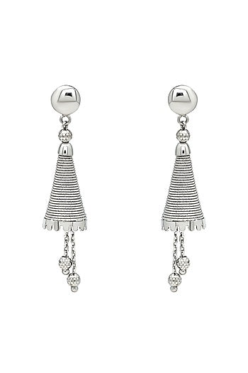 White Rhodium Finish Swirl Dangler Earrings In Sterling Silver