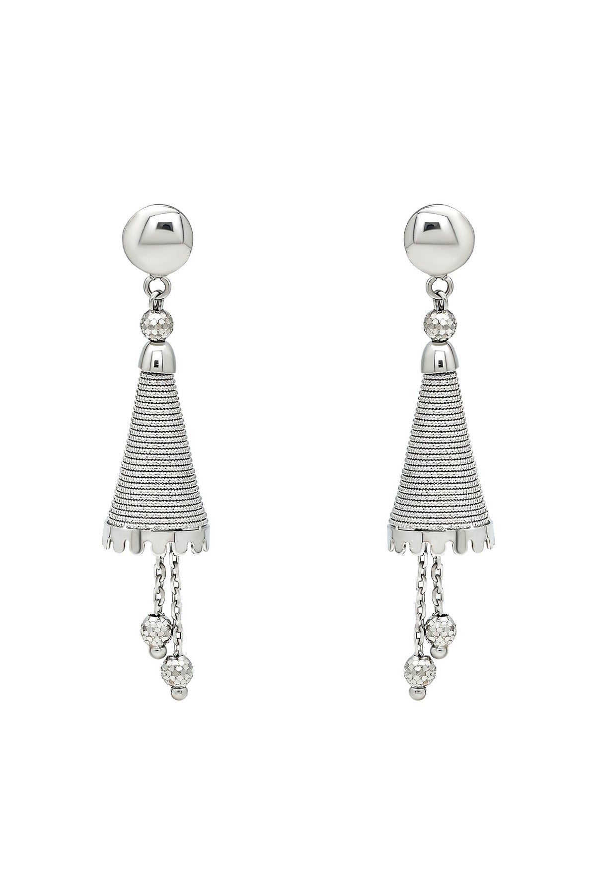 White Rhodium Finish Swirl Dangler Earrings In Sterling Silver