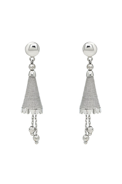 White Rhodium Finish Swirl Dangler Earrings In Sterling Silver