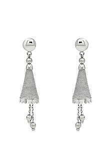 White Rhodium Finish Swirl Dangler Earrings In Sterling Silver