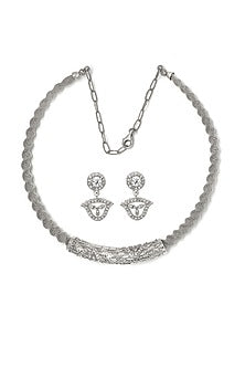 White Rhodium Finish Laser Cut Cubic Zirconia Necklace Set In Sterling Silver