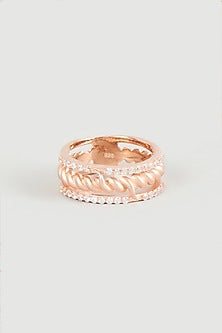 Rose Gold Finish Cubic Zirconia Ring In Sterling Silver